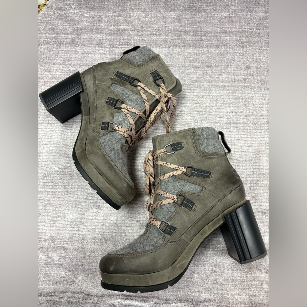 Sorel Womens Blake Leather Heeled Hiker Bootie Size 10 Waterproof Tall Gray - Picture 4 of 12